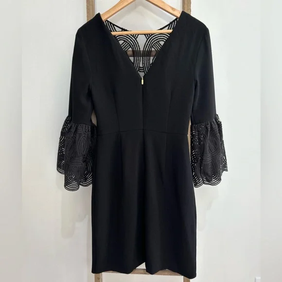 Trina Turk Luciana Lace Embroidered Bell Sleeve Sheath Black Dress Size 0 NWT - Picture 6 of 10